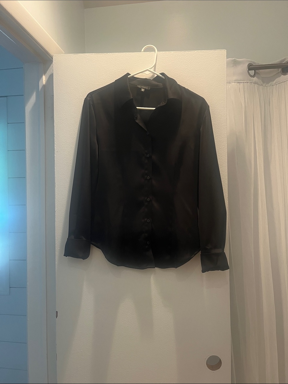 Dynamite Black Button-Down Satin Blouse